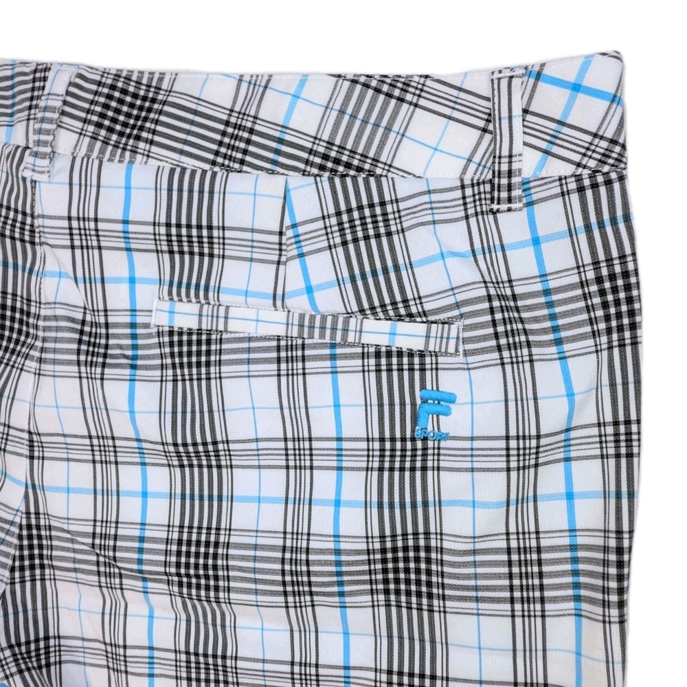 Fila‎ Sport Golf Shorts Mens 40 White Black Blue Plaid Performance Flat Front